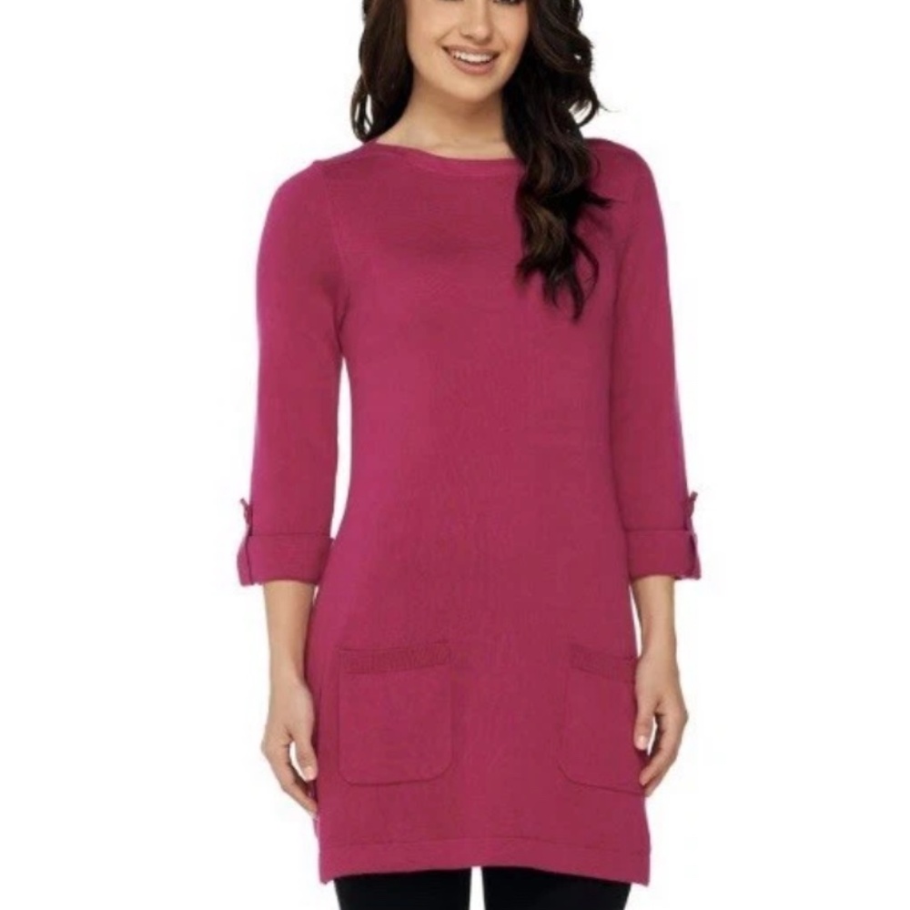 Demim & Co. 3/4 Tab Sleeve Tunic With Front Pockets/Fall Pink/L/NEW IN PACKAGE!